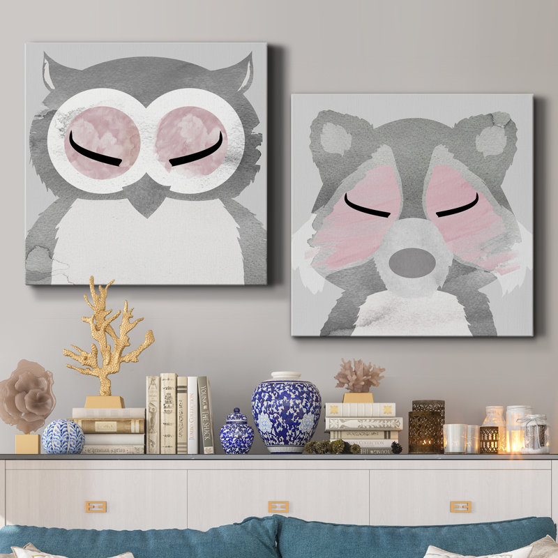 Hibou - ensemble de 2 peintures, H 40 po x l 80 po x P 1 po, Toile tendue