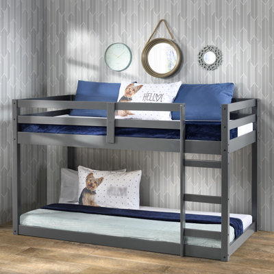 Twin Loft Bed In Gray, Slats System Included, Built - Right Facing , Easy Guard Rail, Solid Pine Wood Build, 220lbs Weight Limit, Non Convertible Gray With System, To Reach Material, Capacity, No