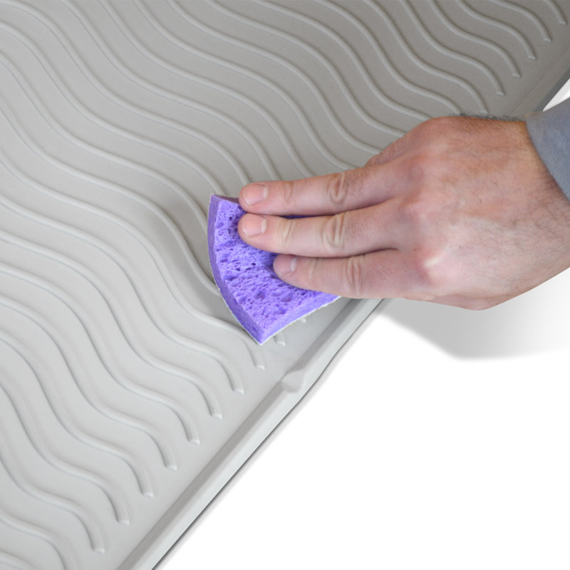 Large Gray Silicone Cat Litter Mat with Raised Lip