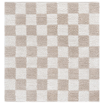 Tapis à carreaux en laine / coton Natura 288 tissé à plat en taupe / ivoire