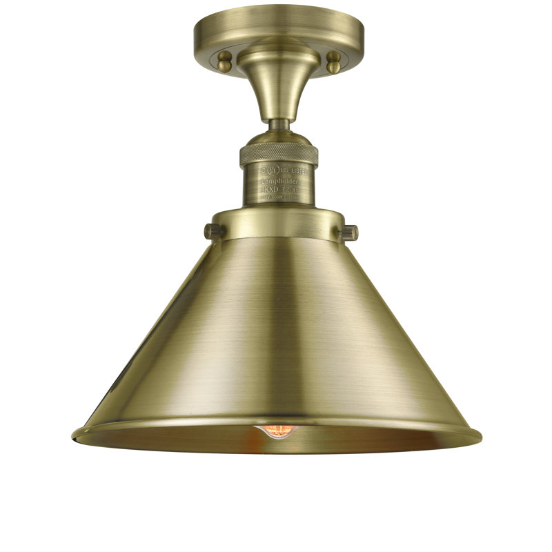 Elwell Semi Flush Mount, Antique Brass, Antique Brass, 6 Watt Vinage LED Bulb