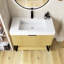 Meuble-lavabo autoportant en contreplaqué rayé pré-assemblé avec lavabo, tiroir et tablette ouverte-828234628-828234633-828234634