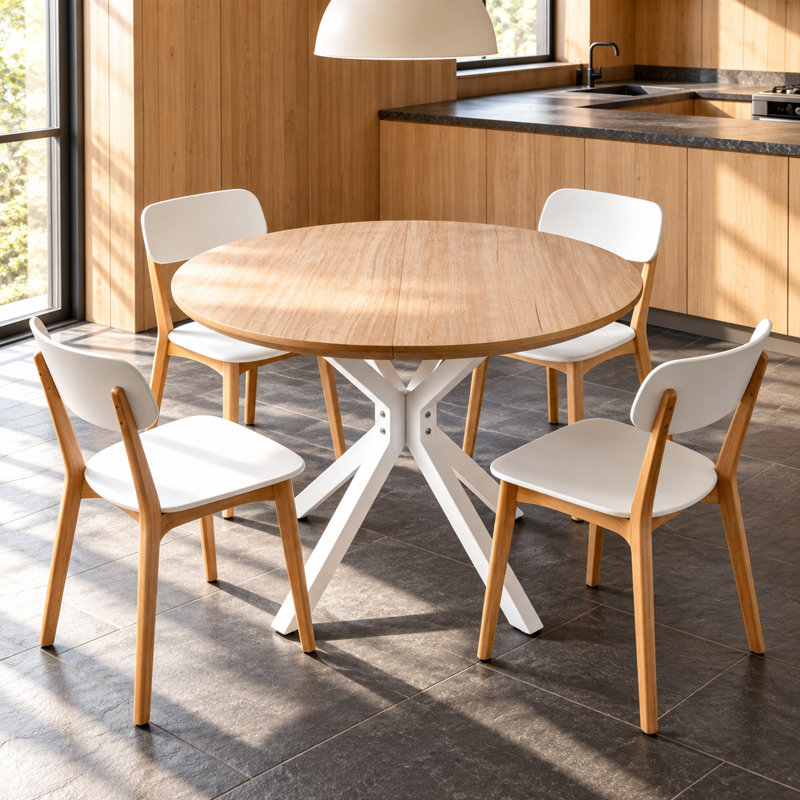 Table à pied centrale de style moderne du milieu du siècle, design multifonctionnel à pieds croisés, pouvant accueillir de 4 à 6 personnes, servant à la fois de table à manger et de grande table basse, plateau robuste avec pattes en métal