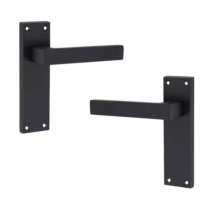  1 Pair Victorian Straight Delta Door Handles Latch in Matt Black - 150mm x 40mm Backplate