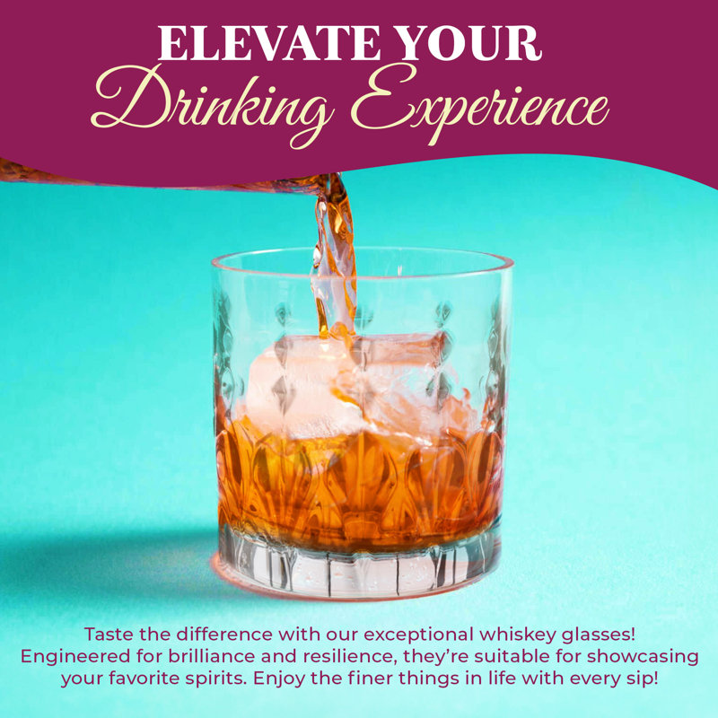 Whiskey Glasses - Double Old Fashioned Rocks Glass - Set of 2 Lowball Tumbler -  12 oz