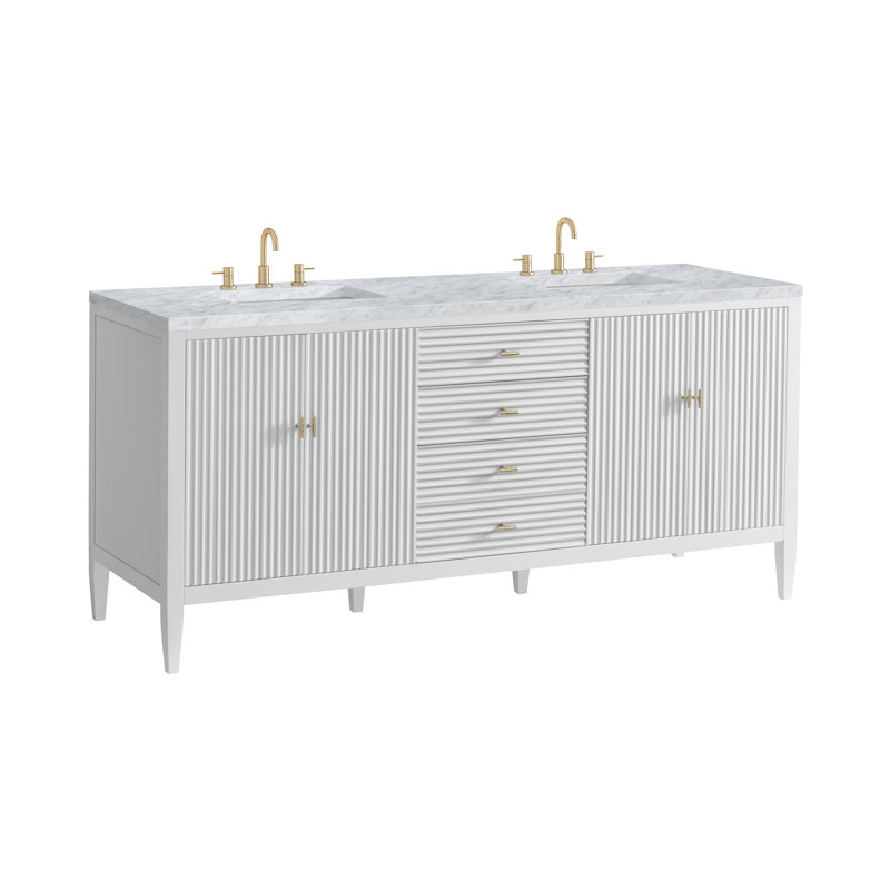 Myrrin 72'' W Double Vanity, Bright White, Carrara White, 8" Widespread