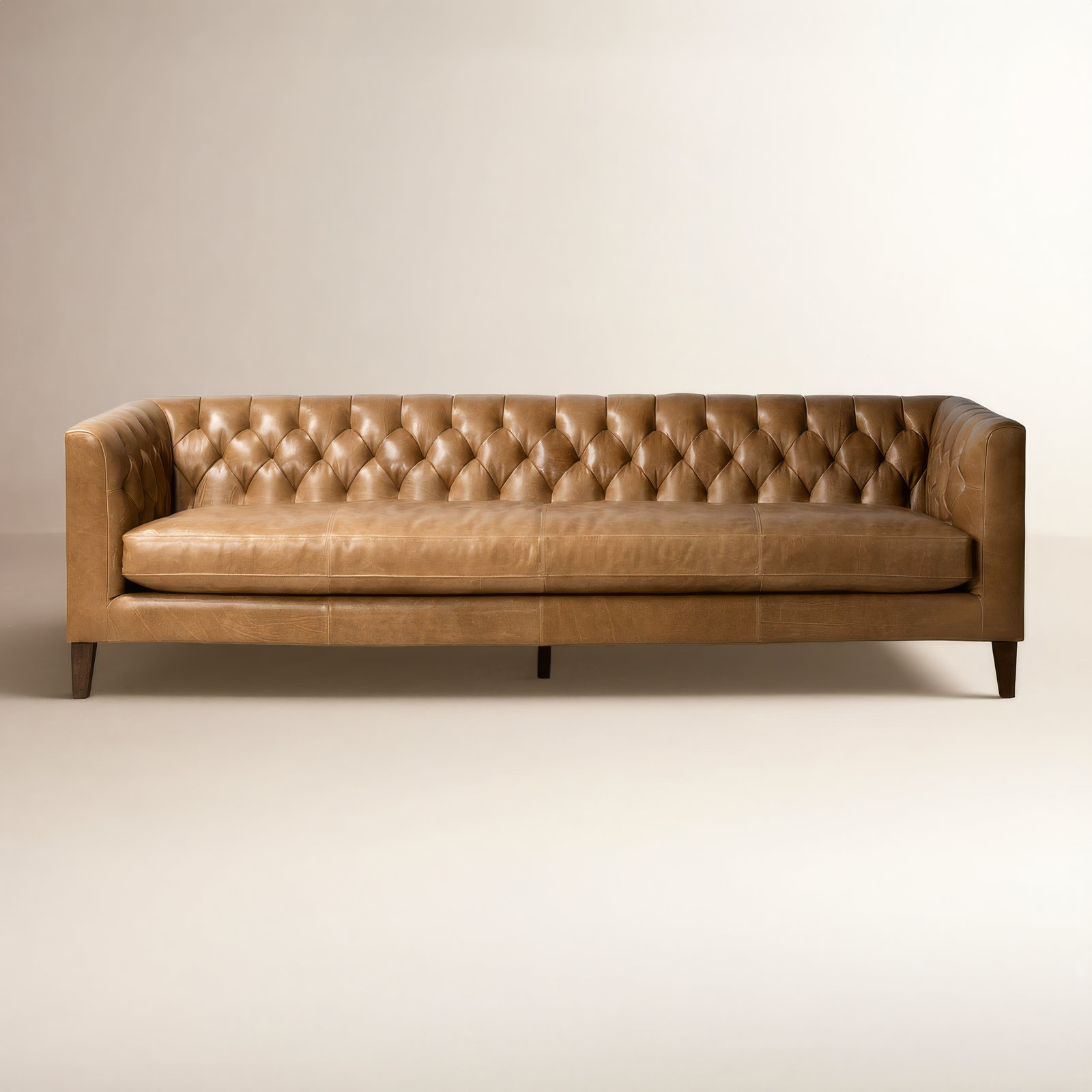 Beola 96" Tufted Chesterfield Sofa, Dakota Warm Taupe Top Grain Leather