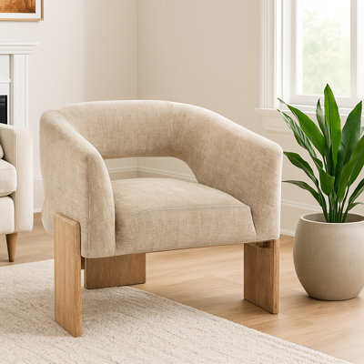 Tess Accent Chair In Modern Manchester Beige On Solid Wood