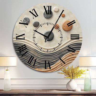 Zen Garden Raked Sand Pattern - Minimalist Metal Wall Clock