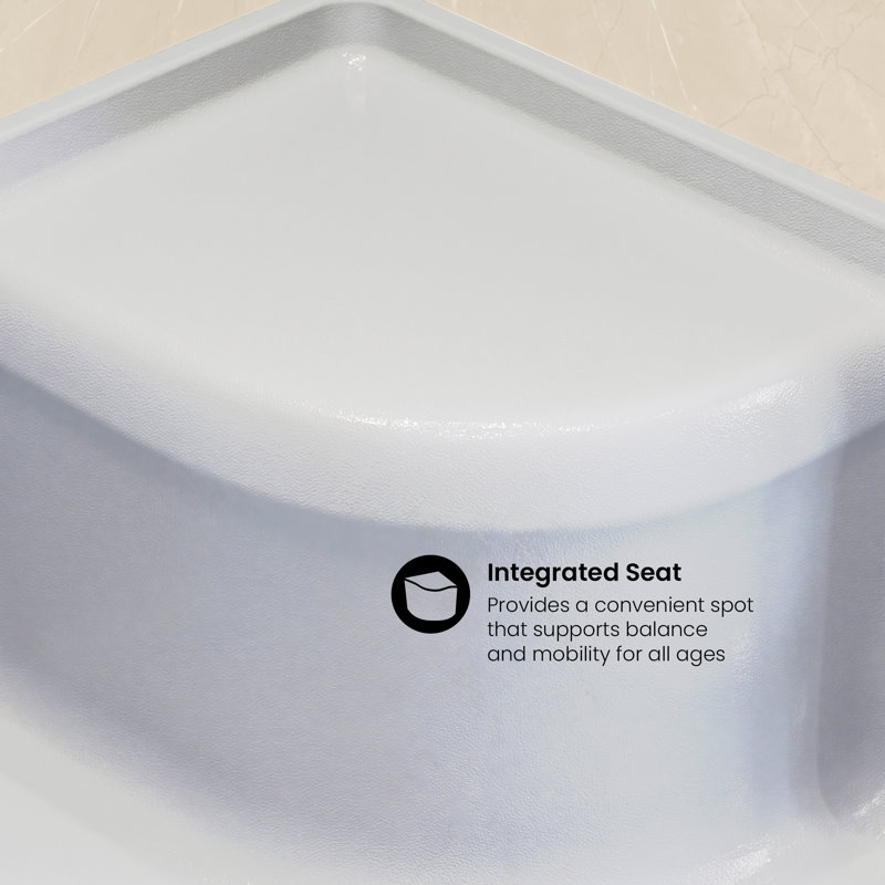 Aquatique 60" x 32" Single Threshold Shower Base With Right Hand Drain and Integral Left Hand Seat , Left, White