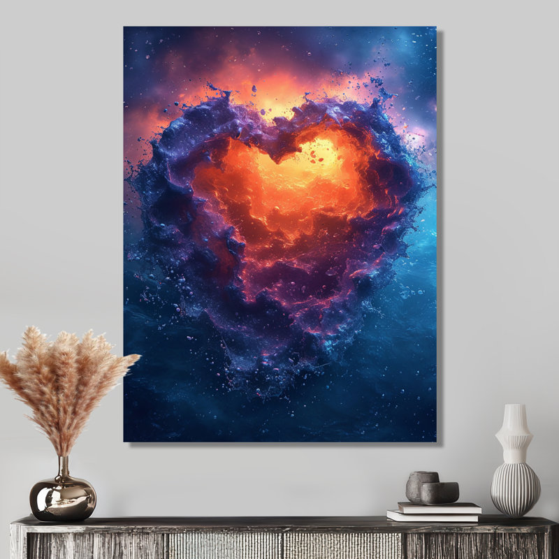 «Vibrant Heart Sunset In The Sky», reproduction d'art abstrait, H 44 po x l 34 po x P 1,5 po, Toile tendue