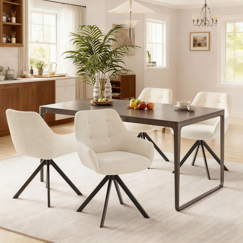 48cm H Fabric Upholstered Metal Upholstered Back Armchair, Beige, 4