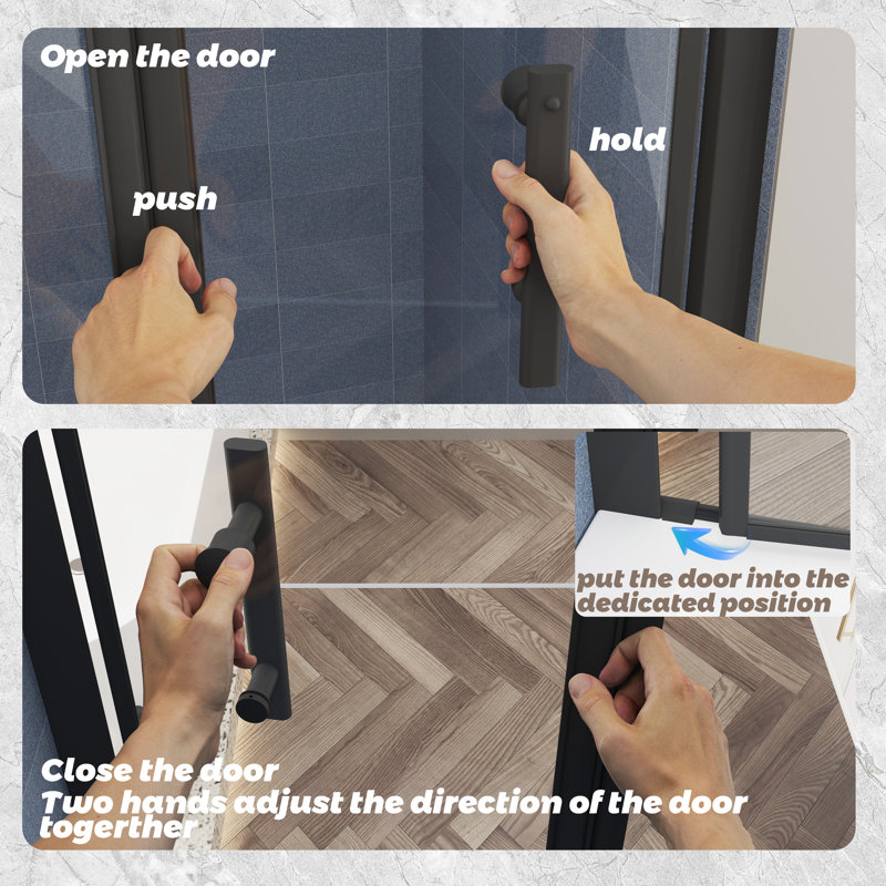 Frameless Bi-Fold Glass Shower Door with Tempered Glass and Reversible Installation, Matte Black, 34"