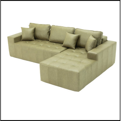 Faux Leather Sectional Couch with Chaise and soft cushion back