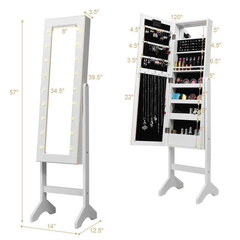 Armoire à bijoux avec miroir Bowen, Blanc