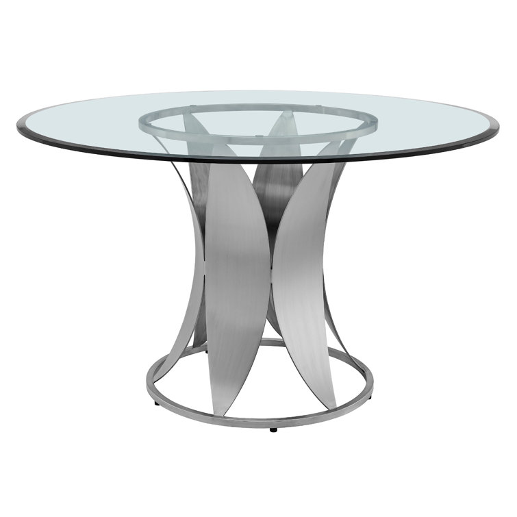 Aindrias Round Glass Top Metal Base Dining Table