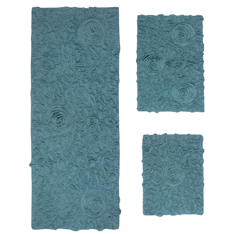 Schoenberger 100% Cotton Bath Rugs (Set of 3), Blue