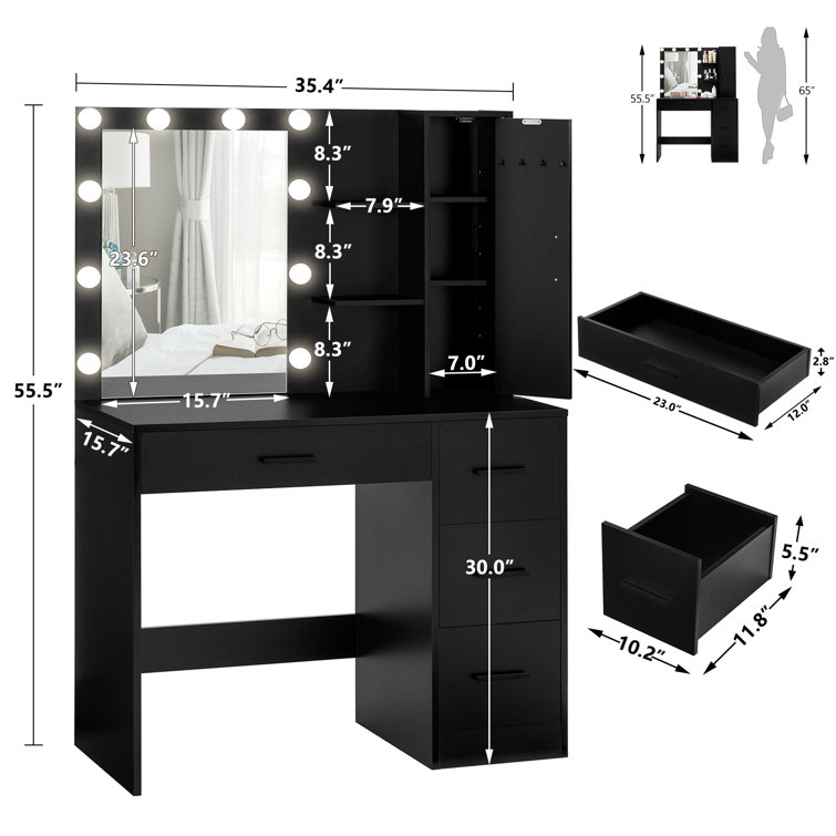 Latitude Run® Vanity Desk with Mirror and Lights,White Makeup Vanity with  Power Outlet & Storage Stool & Reviews