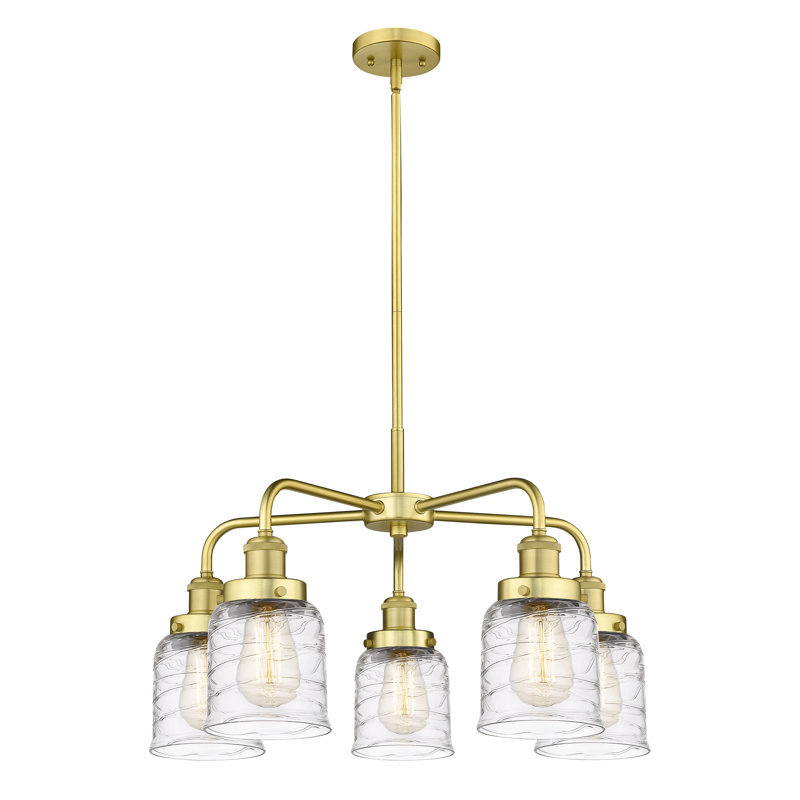 Bejtullah 5 - Light Glass Dimmable Chandelier, Clear Deco Swirl, Satin Gold