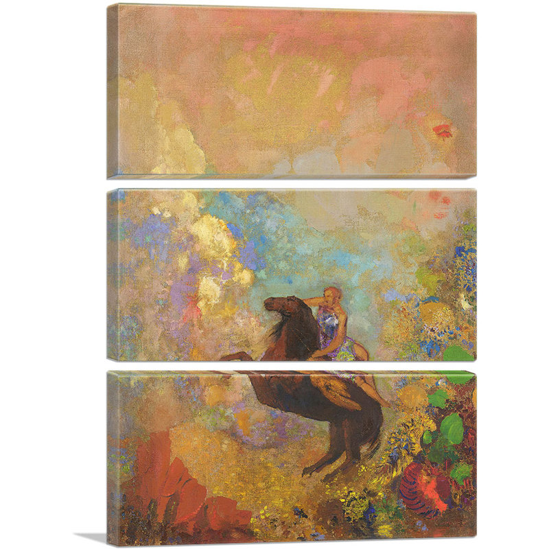 «Muse Auf Pegasus 1900» par Odilon Redon, ensemble de 3 reproductions d'art sur toiles tendues, H 60 po x l 40 po x P 0,75 po