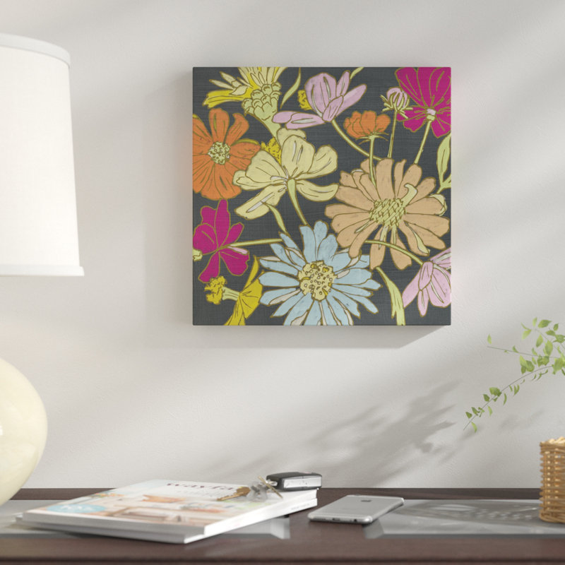 «Summer Floral on Gray II», reproduction d'impression sur toile tendue, H 37 po x l 37 po x P 1,5 po, Toile tendue