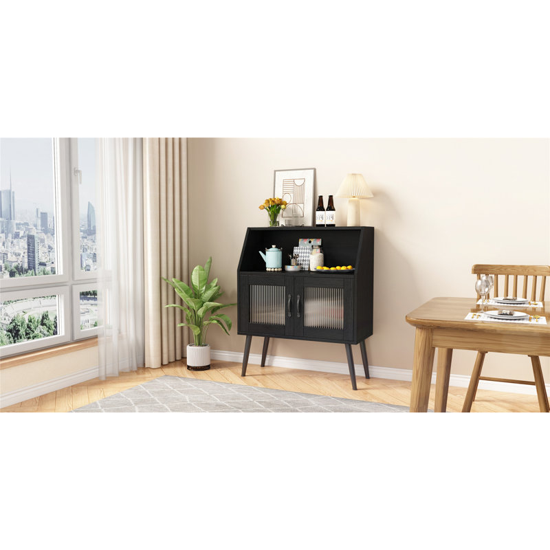 Buffet polyvalent peu encombrant pour manger avec porte vitrée élégante, Noir