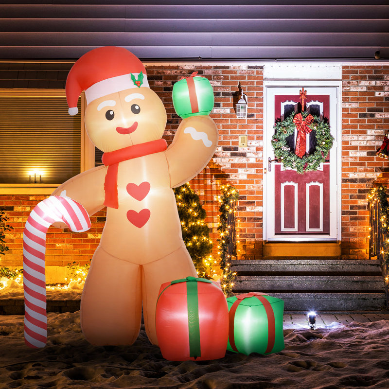 Bonhomme de pain d'épice gonflable de Noël géant de 8 pi avec lumières DEL intégrées, parfait pour les décorations des Fêtes et les fêtes