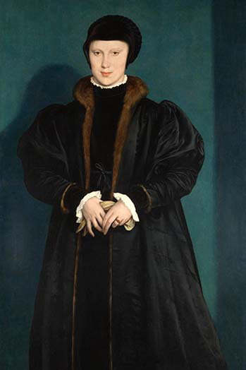 Imprimé de duchesse de milan en deuil de christina de danemark, H 36 po x l 24 po x P 1,5 po