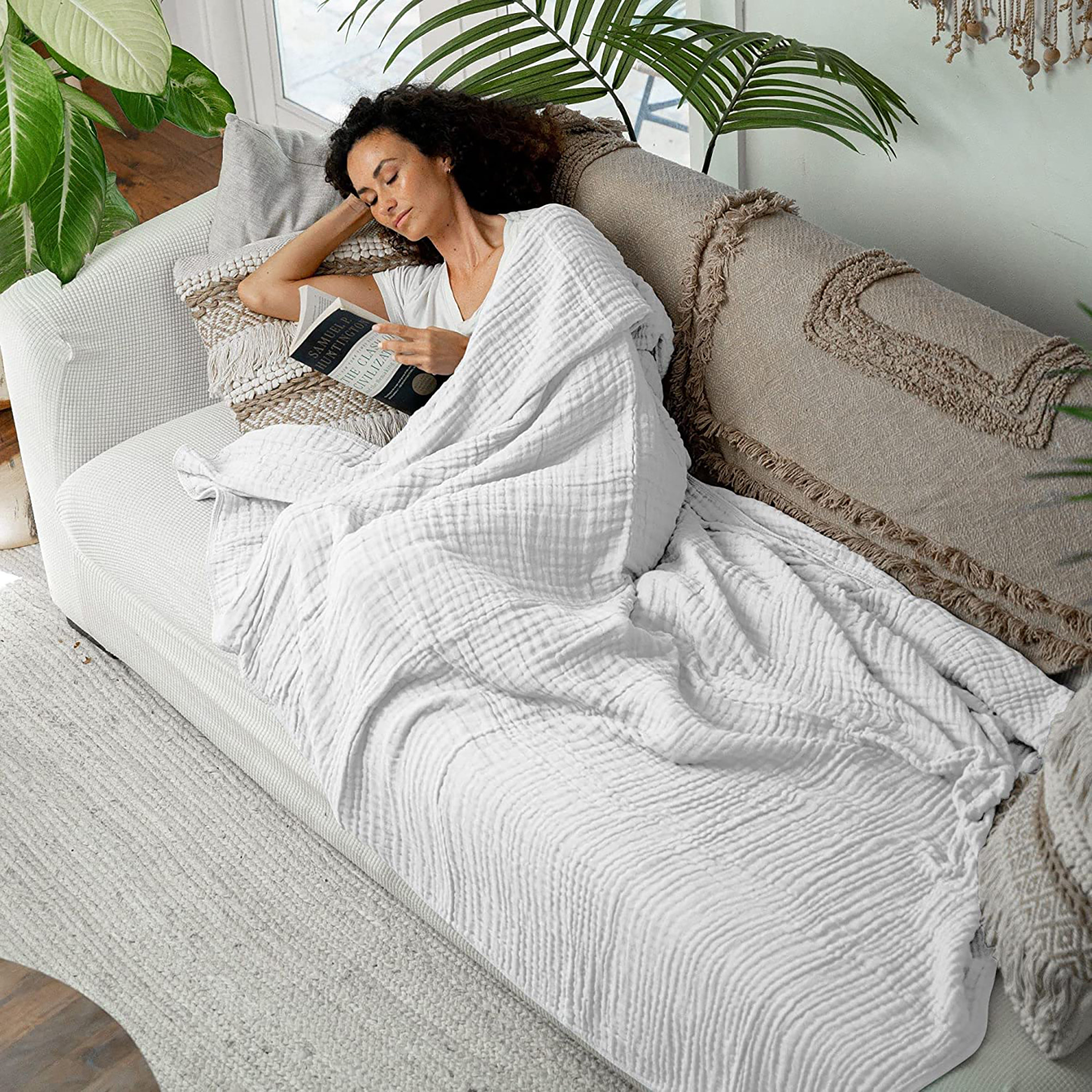 Karlina Muslin Blanket, Throw, White