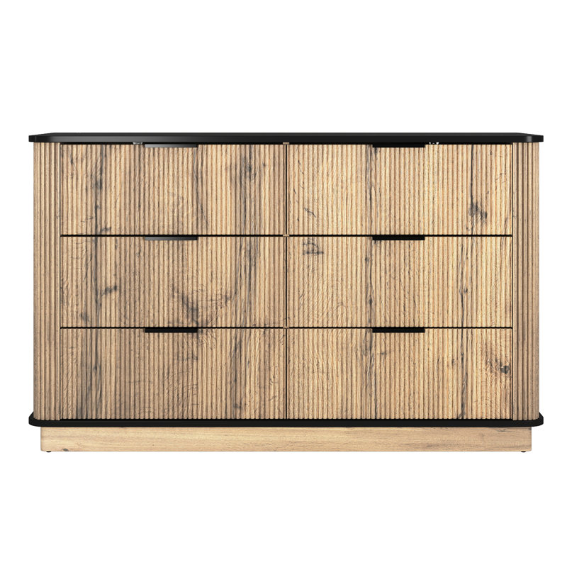 Armoire de rangement multifonctionnelle à six tiroirs avec présentoir de table et glissières lisses, 47,2 * 15,7 * 29,6 pouces, coins arrondis, pour l'organisation du salon de la chambre à coucher, matériau minimaliste