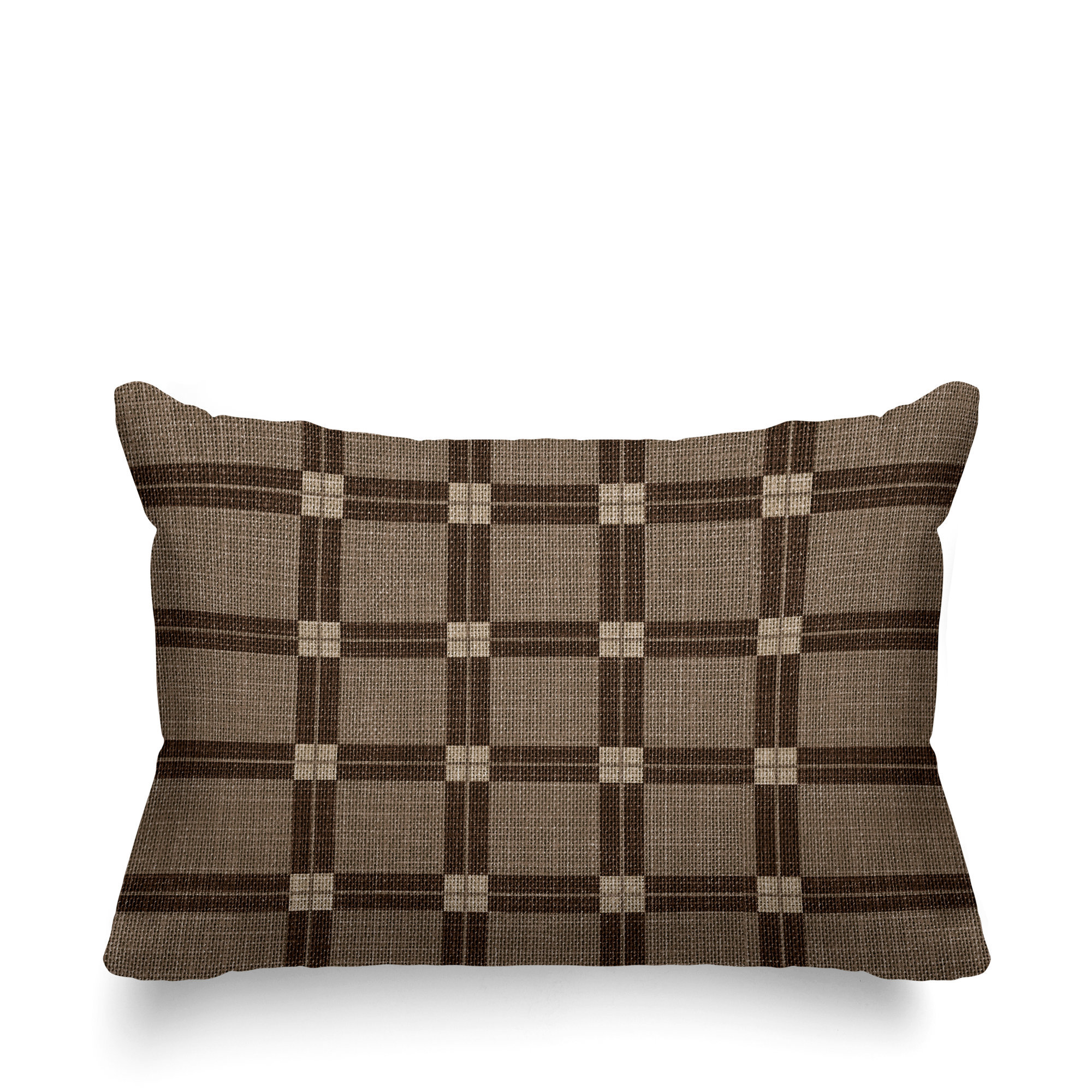Plaid Indoor/Outdoor Lumbar Throw Pillow, Brown, 18"H x 25"W
