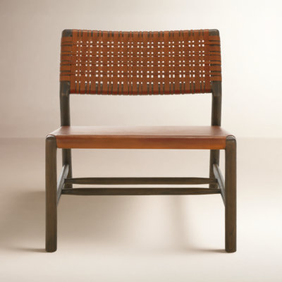 26.4" W Top Grain Leather Armchair with Solid Wood Frame