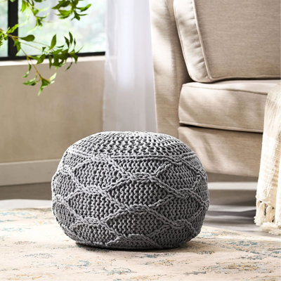 Pouf gris moderne en maille tissée pour coin détente - 51 cm L x 36 cm P x 36 cm H, aucun assemblage requis, texture attrayante, 50 x 50 x 36 cm.