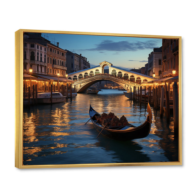 Italie, pont du Rialto Ponte II - Italie, art mural, H 30 po x l 40 po x P 1,5 po, Cadre flottant doré