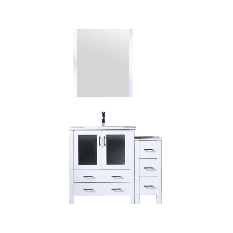 Blanc 42 po Meuble-lavabo de salle de bain avec armoire latérale, robinet, comptoir en céramique, miroir 28 - matériau blanc, teint et durable