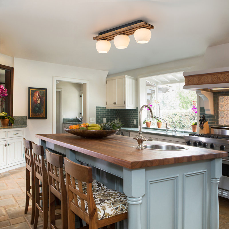 3-Light Wood Flush Mount