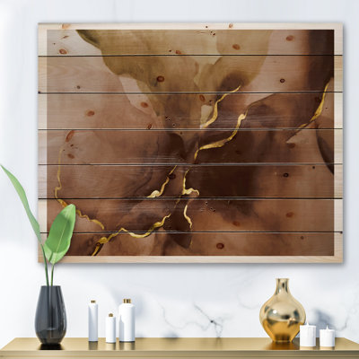 " Hand Drawn Watercolor Brown Background With Gold " Painting Print