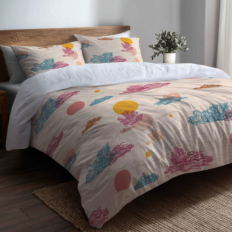 Ensemble de housse de couette à motif abstrait corail à motif de corail abstrait 3 pièces
