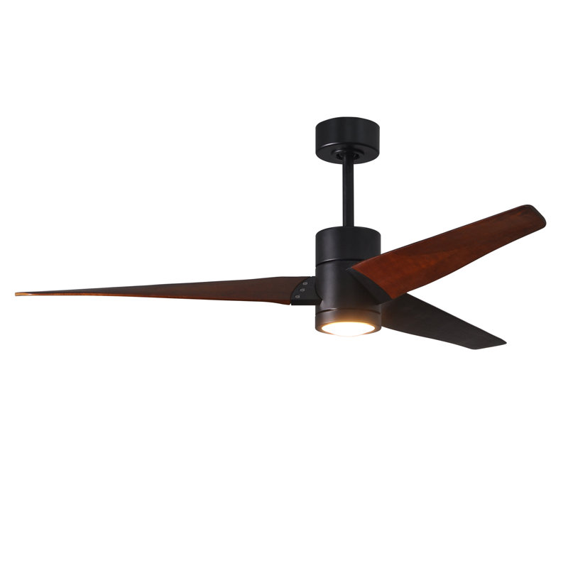 Ceiling Fan with LED Lights, Matte Black, Walnut Tone, 52"