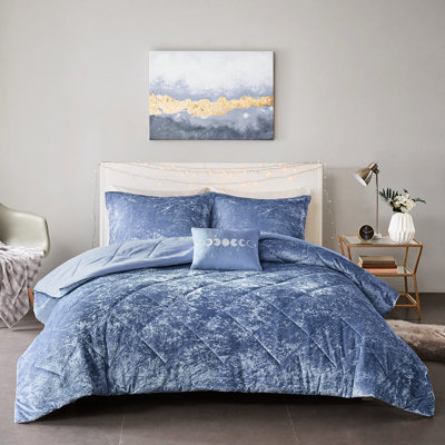 Édredon double / grand en velours pervenche - Literie de luxe avec dessus et coussin décoratif lavable à la machine