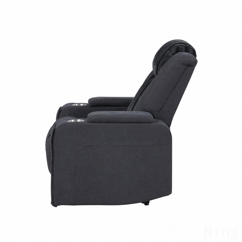 Black Power Recliner With Power Headrest And LED Light, Black