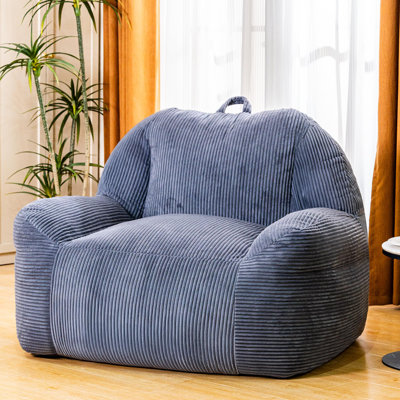 Giant Memory Foam Bean Bag Chair - Plush Faux Fur, Ergonomic Design for Gaming & Reading (Grey, No Assembly) by Trule