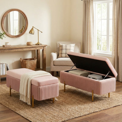 Leaysia Velvet Upholstered Flip Top Storage Bench
