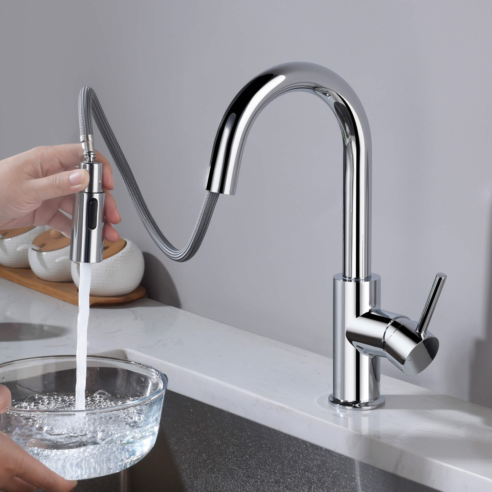 Luxe Pull-Down Kitchen Faucet with Accessories, Chrome
