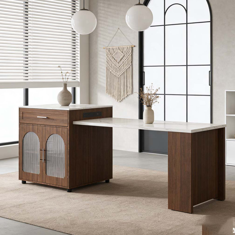 80-inch Expandable Kitchen Island with Dining Table