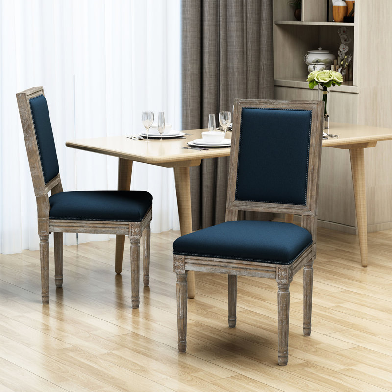 Chaises de salle à manger en tissu bleu marine - de 2, Classic Beauty 2 en tissu d'ameublement, structure, Marine
