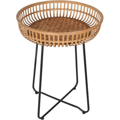 Bamboo And Rattan Round Side Table With Boho Style, Multi-Functional Accent Table For Living Room, Bedroom, Or Balcony
