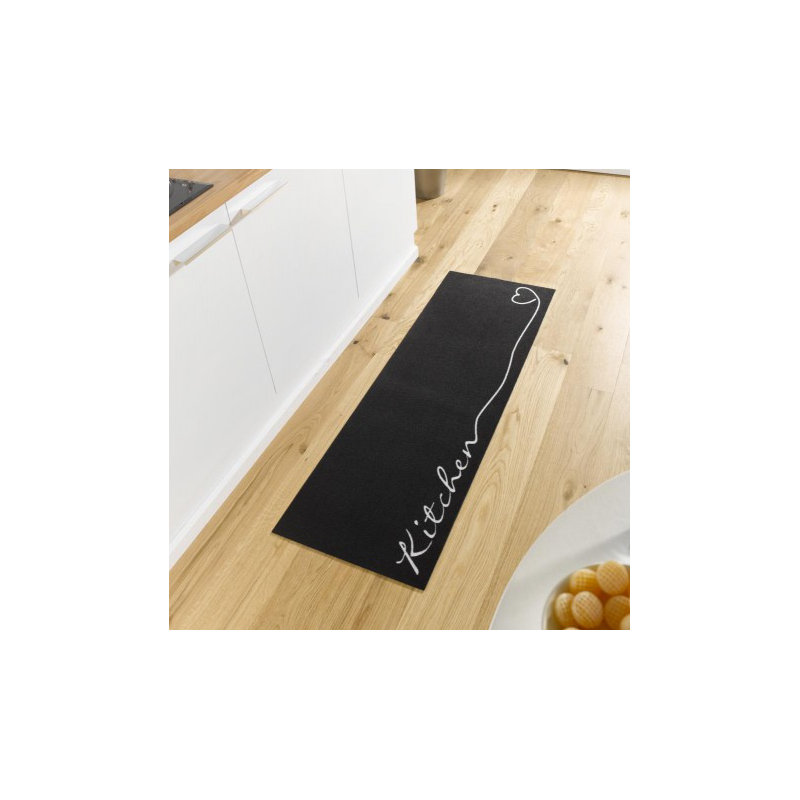 Kitchen runner - Kitchen runner non-slip short pile kitchen rug washable for Kitchen - Black
