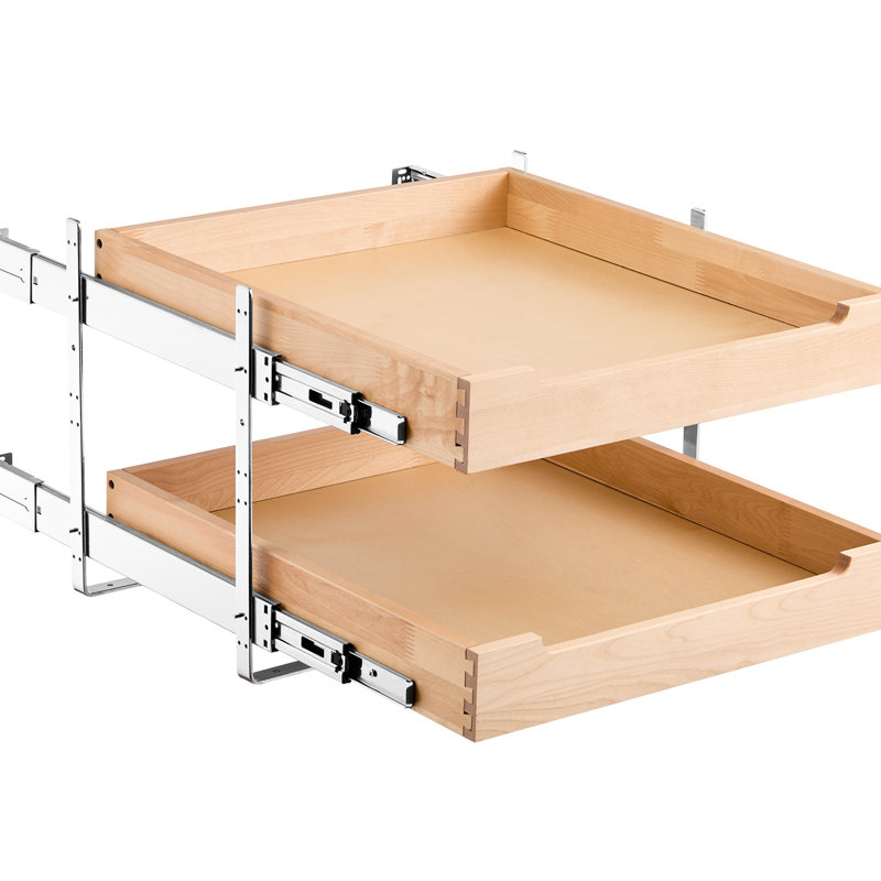 2 Tier Pull Out Cabinet Drawer Organizer, Wood Construction, Soft Close Metal Tracks, Compact Design Kitchen Drawer, Solid With Joint, Efficient Storage Solution