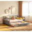 Lit de jour double en bois avec lit gigogne simple, gris, structure en pin robuste, conception peu encombrante, mobilier multifonctionnel pour les petits espaces